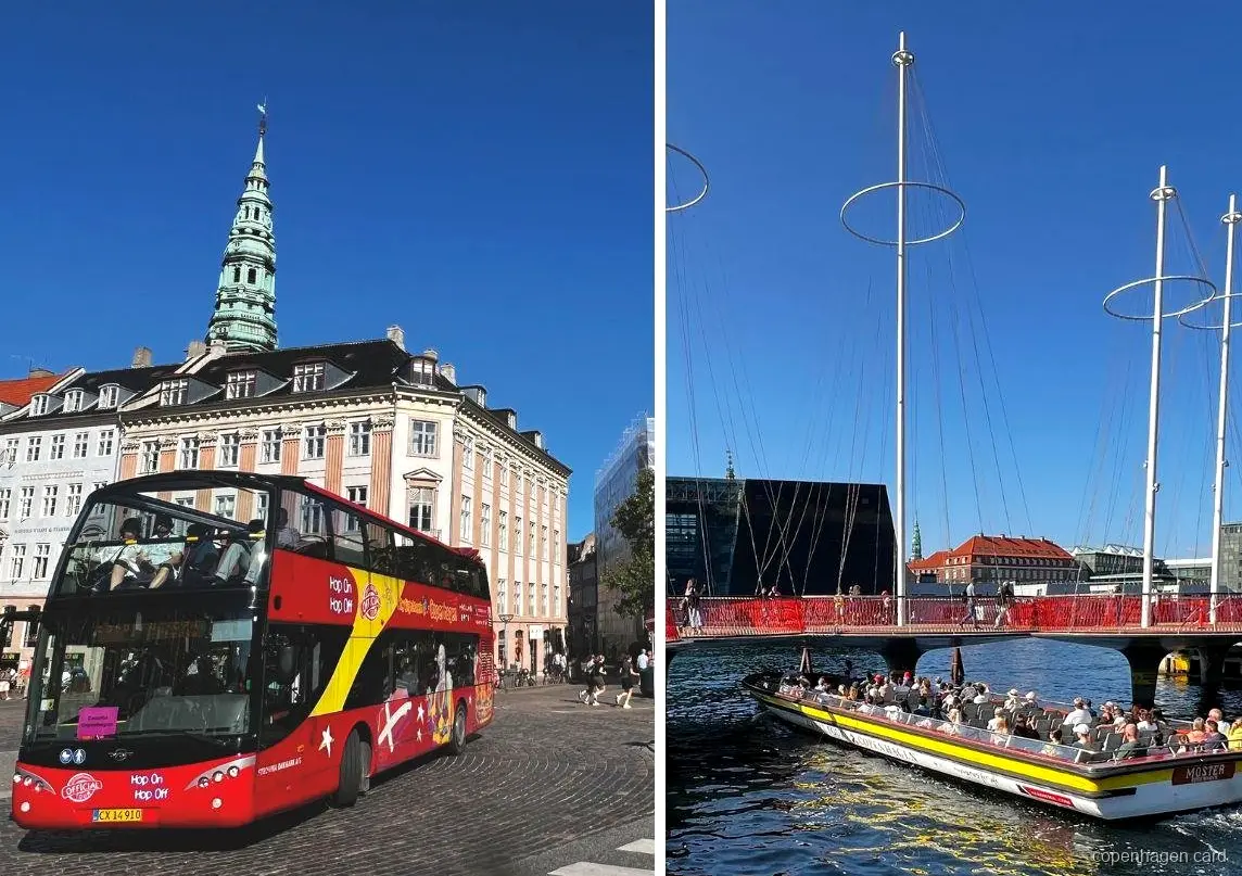 Bilhete de Autocarro e Barco em Copenhague com o ônibus turístico e o cruzeiro pelos canais
