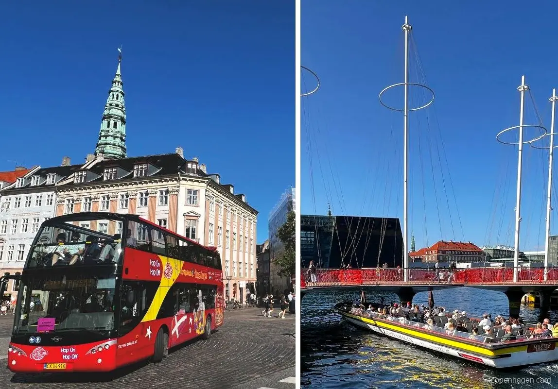 Buss- och båtbiljett i Köpenhamn med sightseeingbuss och kanalrundtur