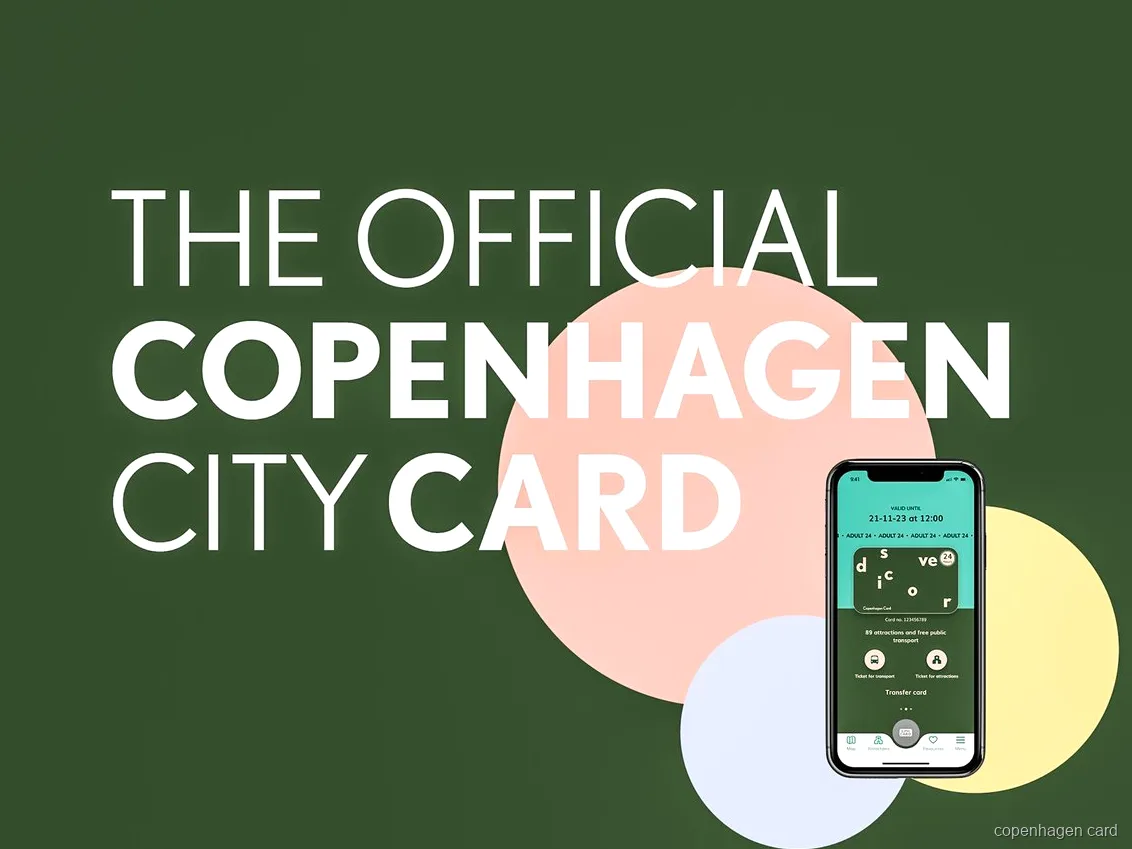 Copenhagen Card Discover digital pass with the city's canal houses in the background